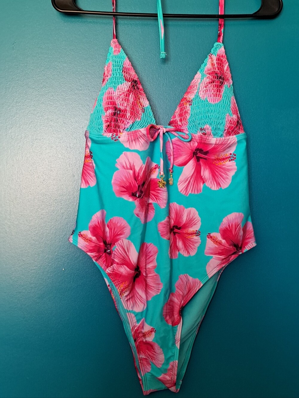 Savannah Floral One-Piece Swimsuit in Turquoise & Pink NWT